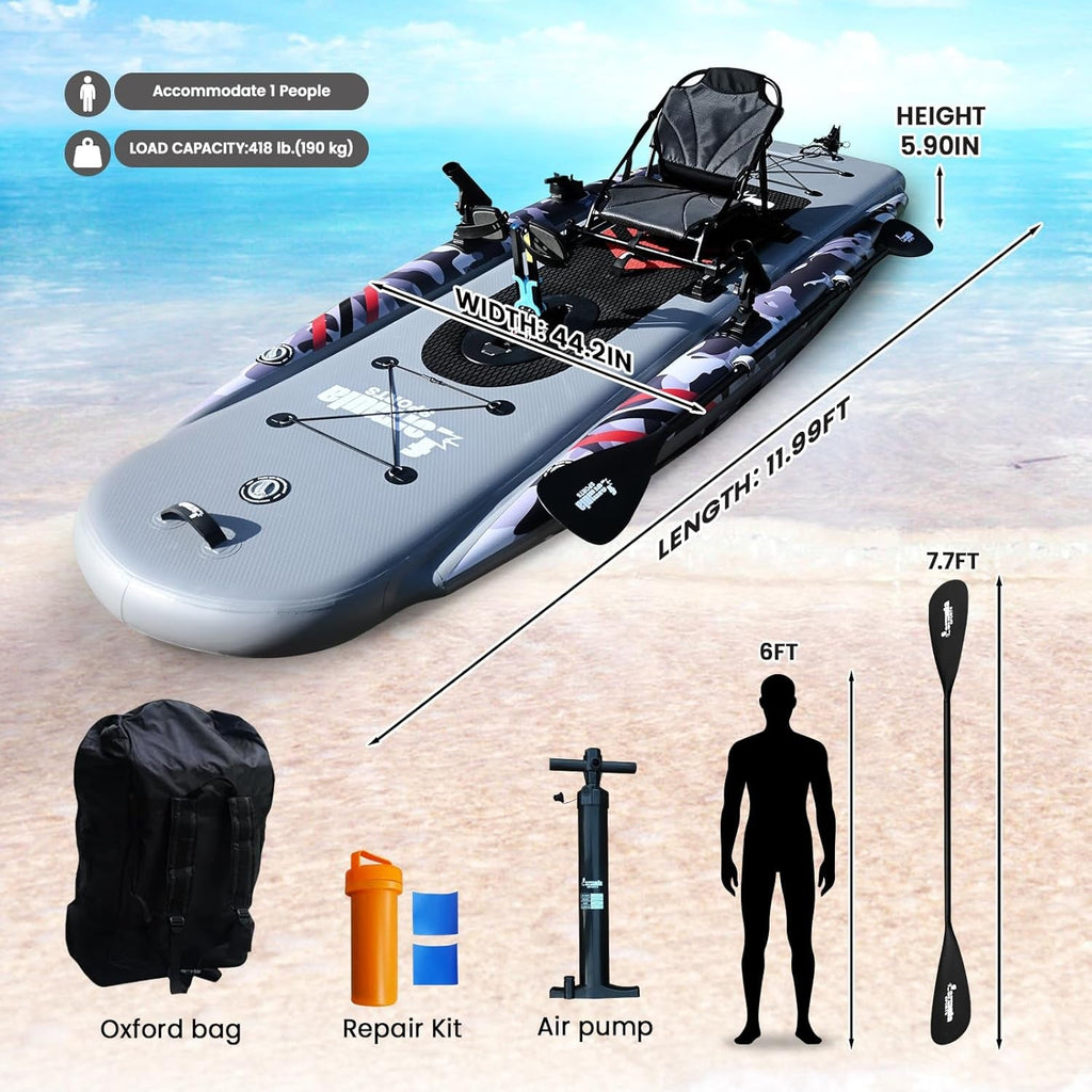 Inflatable Fishing Kayak for Adults - 1 Person, Pedal Drive, Folding, with Movable Seat, Hand Pump & Paddle & Oxford Bag, 410Lbs Capacity - soblessed95.store