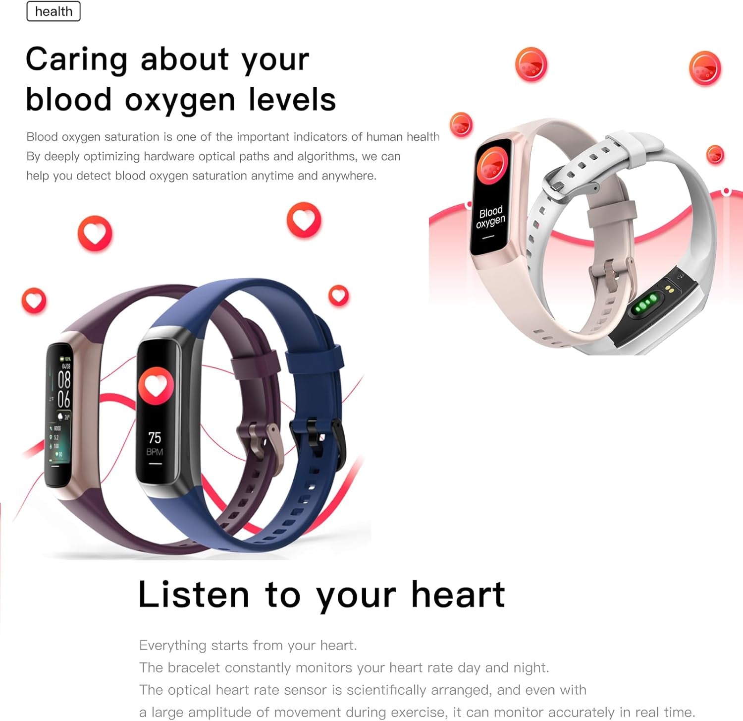 Keep Health Fitness Trackers for Women Men Amoled Step Counter Slim Thin 25 Sports Modes with Heart Rate Blood Pressure Monitor Alarm Stopwatch Timer Calories Burned IP68 Step Tracker Watch - soblessed95.store