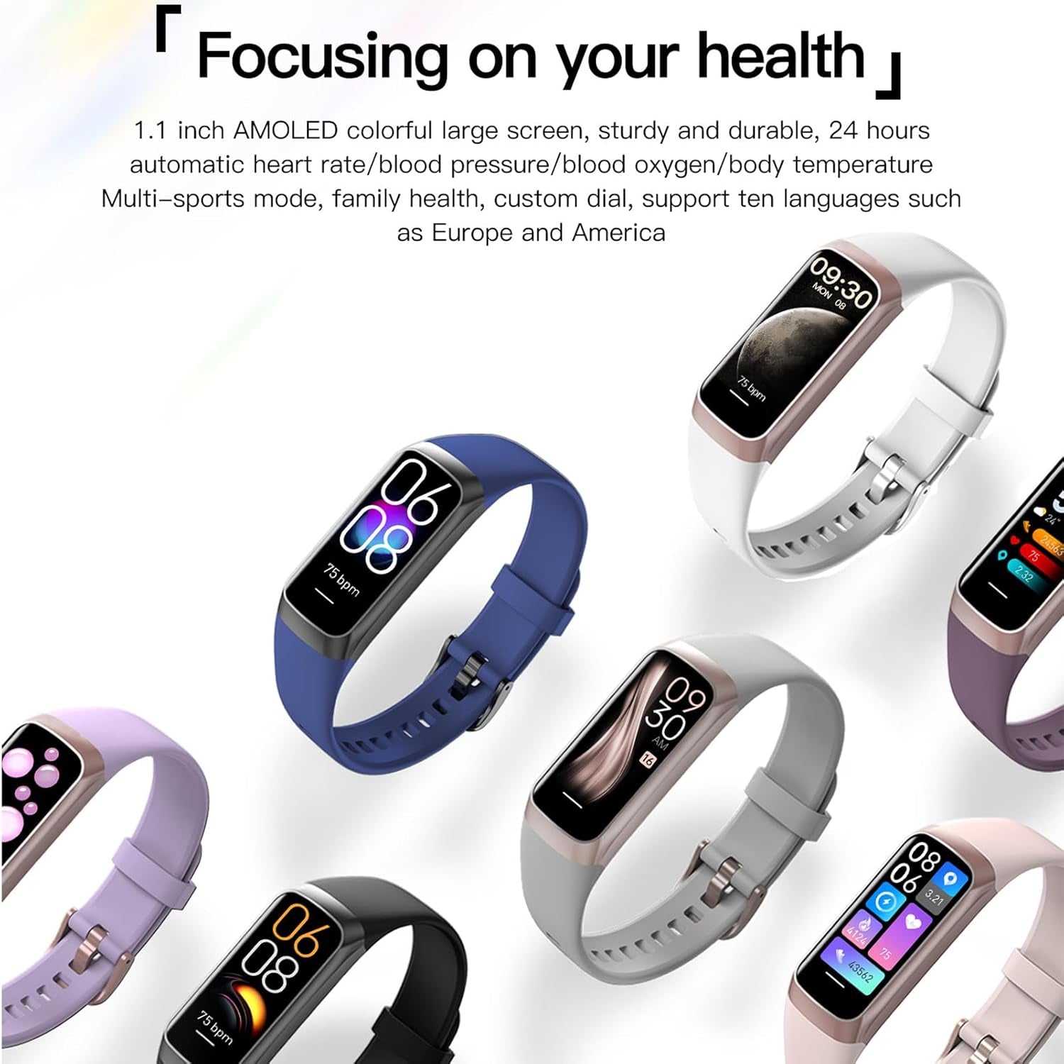 Keep Health Fitness Trackers for Women Men Amoled Step Counter Slim Thin 25 Sports Modes with Heart Rate Blood Pressure Monitor Alarm Stopwatch Timer Calories Burned IP68 Step Tracker Watch - soblessed95.store