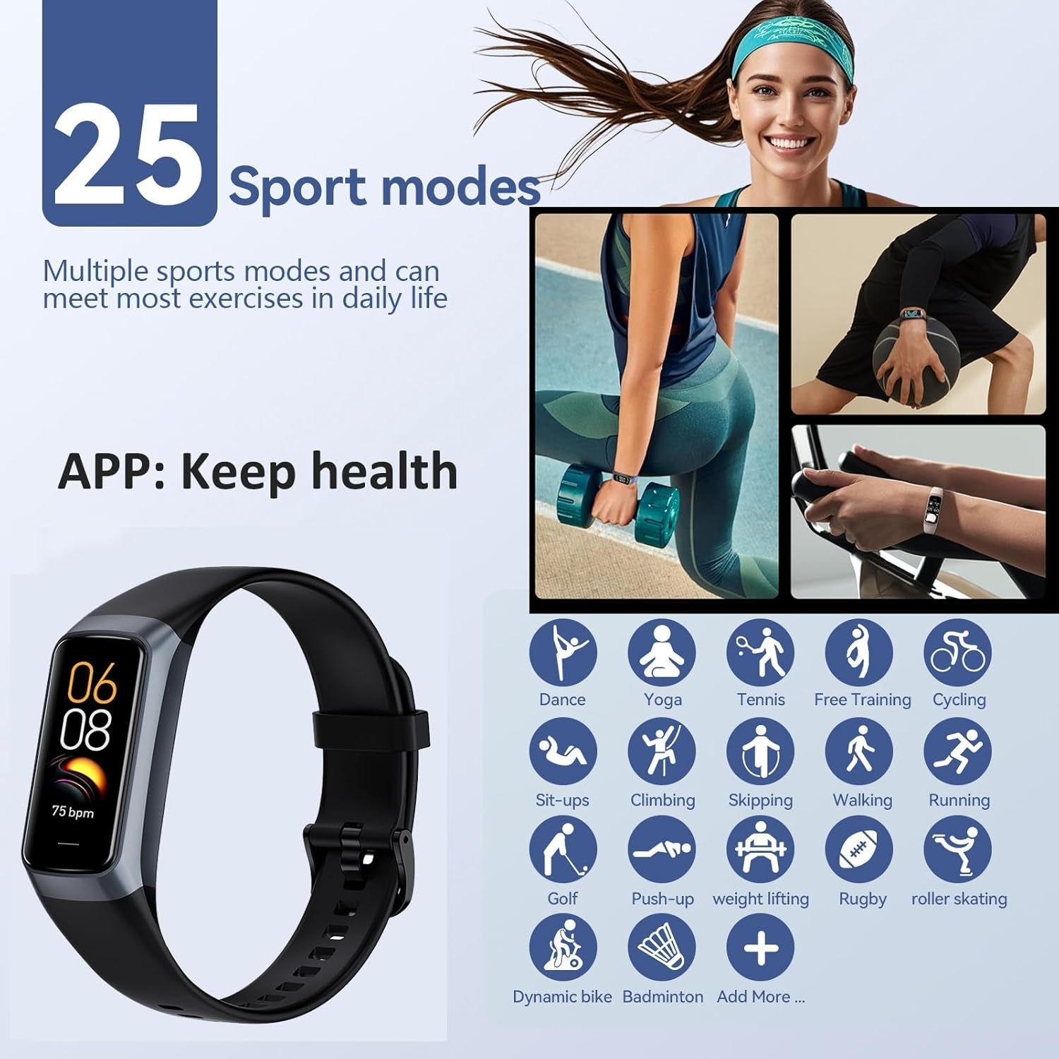 Keep Health Fitness Trackers for Women Men Amoled Step Counter Slim Thin 25 Sports Modes with Heart Rate Blood Pressure Monitor Alarm Stopwatch Timer Calories Burned IP68 Step Tracker Watch - soblessed95.store