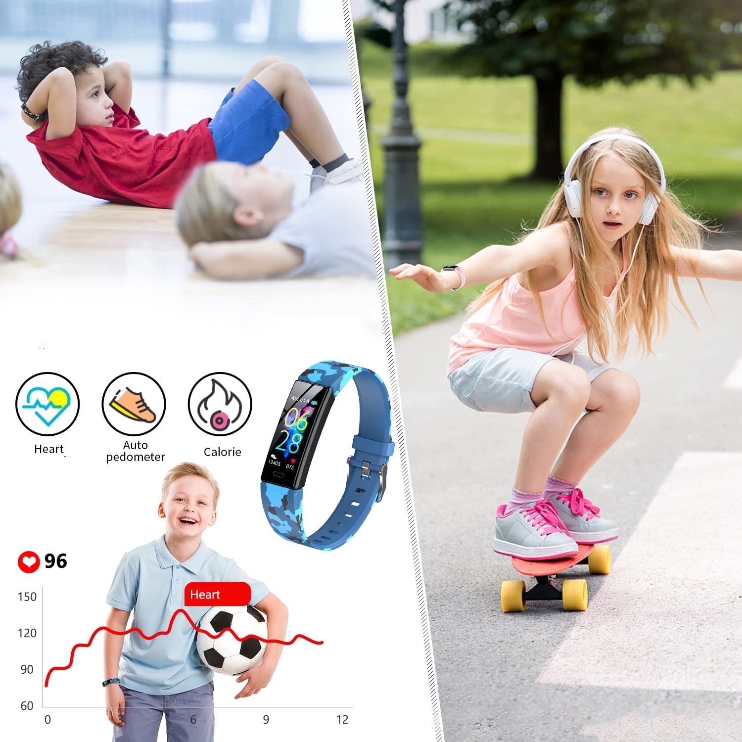 Kids Watch Fitness Tracker, Fitness Watches for Kids, Activity Tracker with Pedometers, Stopwatch, IP68 Waterproof, 11 Sport Modes Smart Watch for Kids Age 6 - 16 Years Old - soblessed95.store