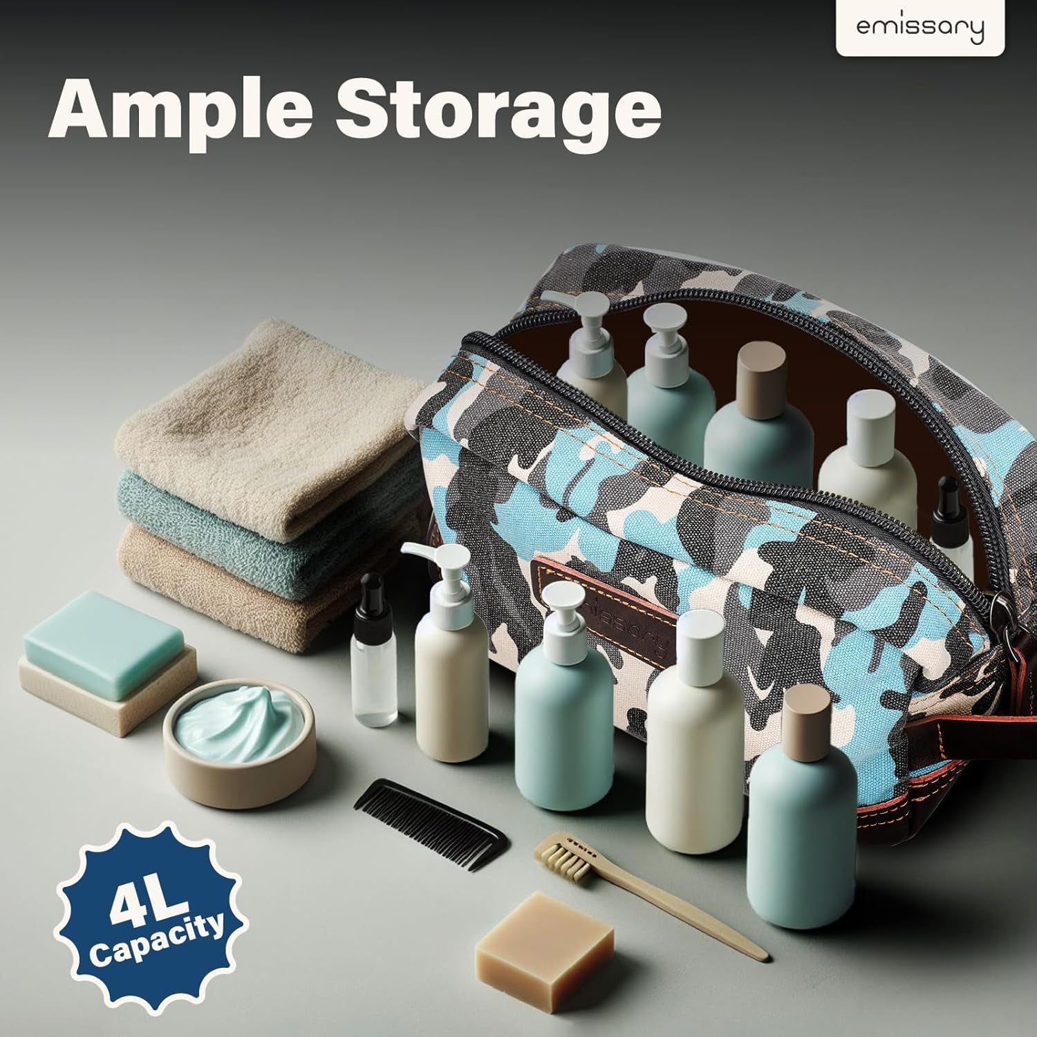 Men'S Toiletry Bag, Leather and Canvas Travel Toiletry Bag, Dopp Kit for Men,Bathroom Bag Men'S Shaving Kit, Travel Kit Small Bags for Men, Shaving Bag for Travel (Camo - Blue) - soblessed95.store