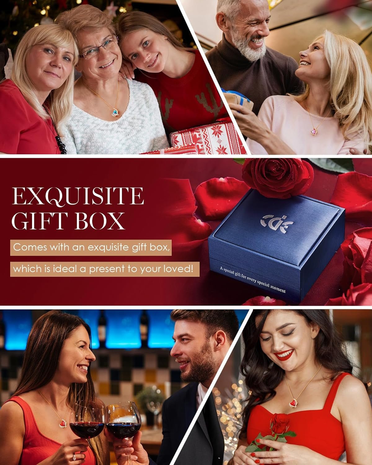 Mothers Day Gifts for Mom，Love Heart Pendant Necklaces for Women, Silver Tone Rose Gold Tone Birthstone Jewelry Gifts for Wife Her - soblessed95.store