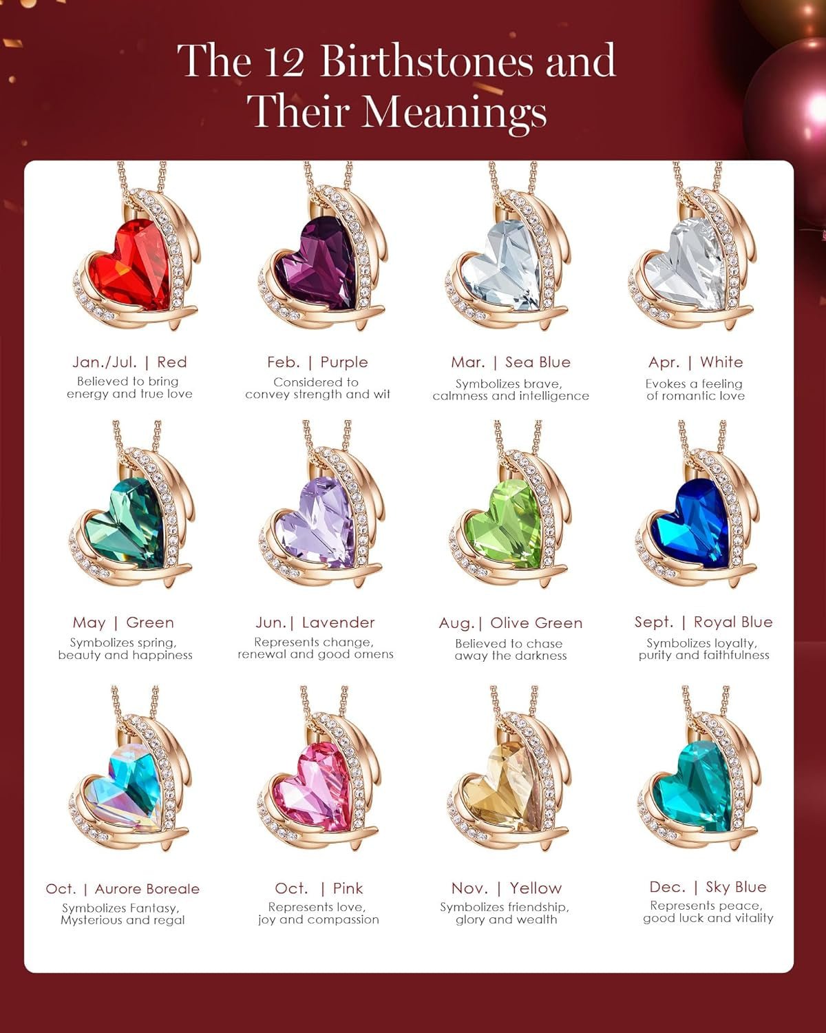 Mothers Day Gifts for Mom，Love Heart Pendant Necklaces for Women, Silver Tone Rose Gold Tone Birthstone Jewelry Gifts for Wife Her - soblessed95.store