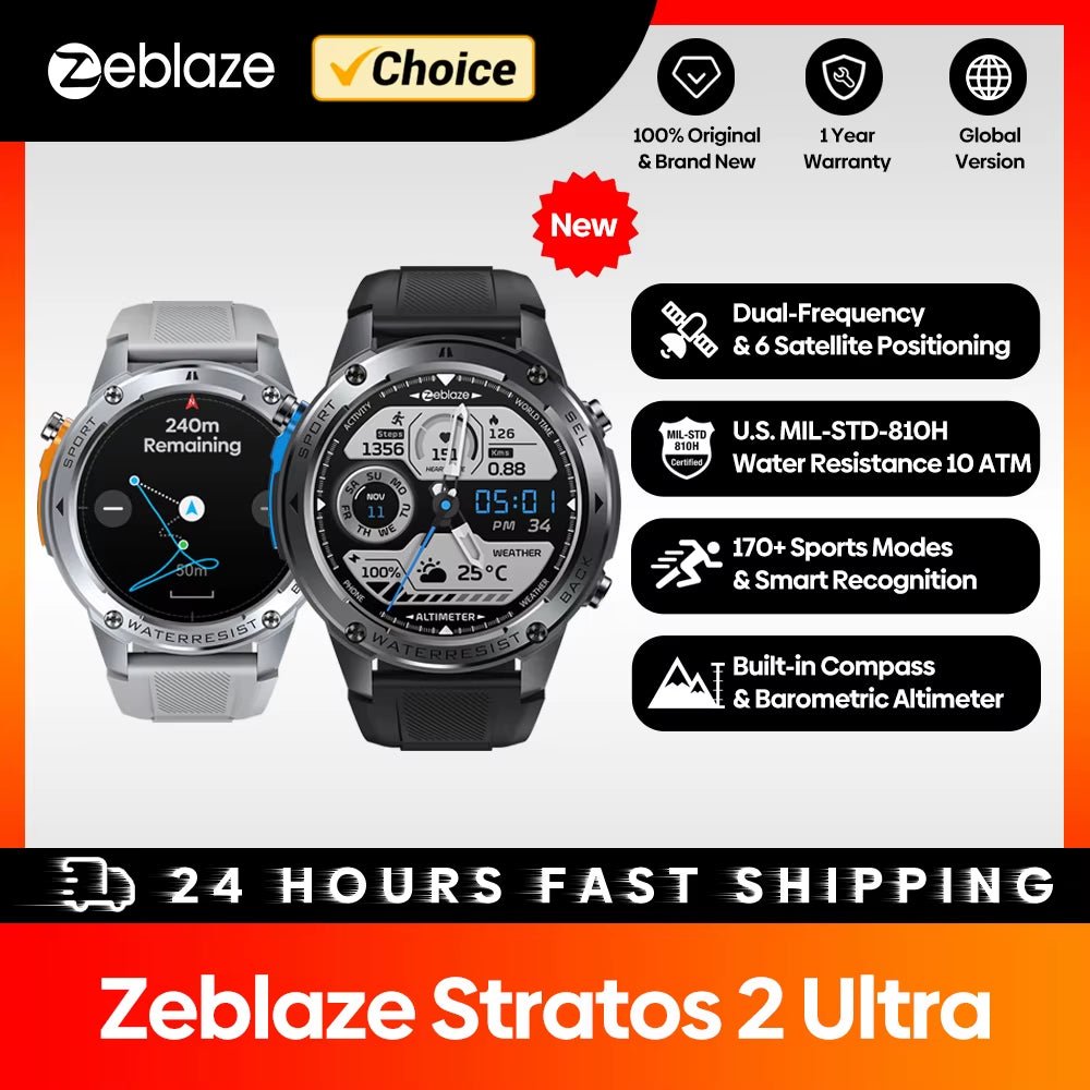 New Stratos 2 Ultra GPS Smart Watch Built - In Compass Barometric Altimeter Dual - Band GNSS Voice Calling Smartwatch 10 ATM - soblessed95.store