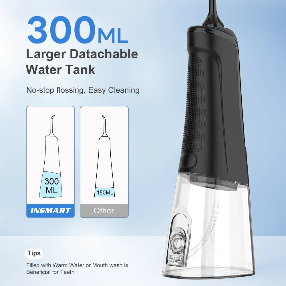 Oral Irrigator Dental Water Flosser Teeth Whitening Waterproof Portable Dental Water Jet Floss 300ML Teeth Cleaner - soblessed95.store