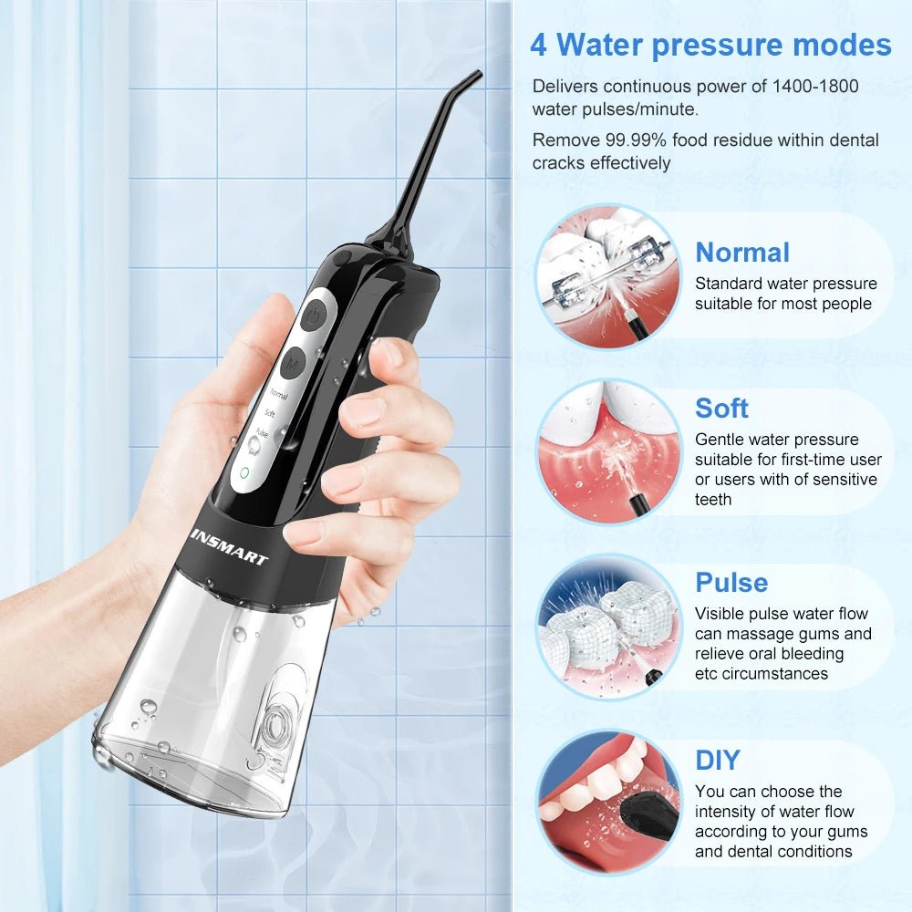 Oral Irrigator Dental Water Flosser Teeth Whitening Waterproof Portable Dental Water Jet Floss 300ML Teeth Cleaner - soblessed95.store