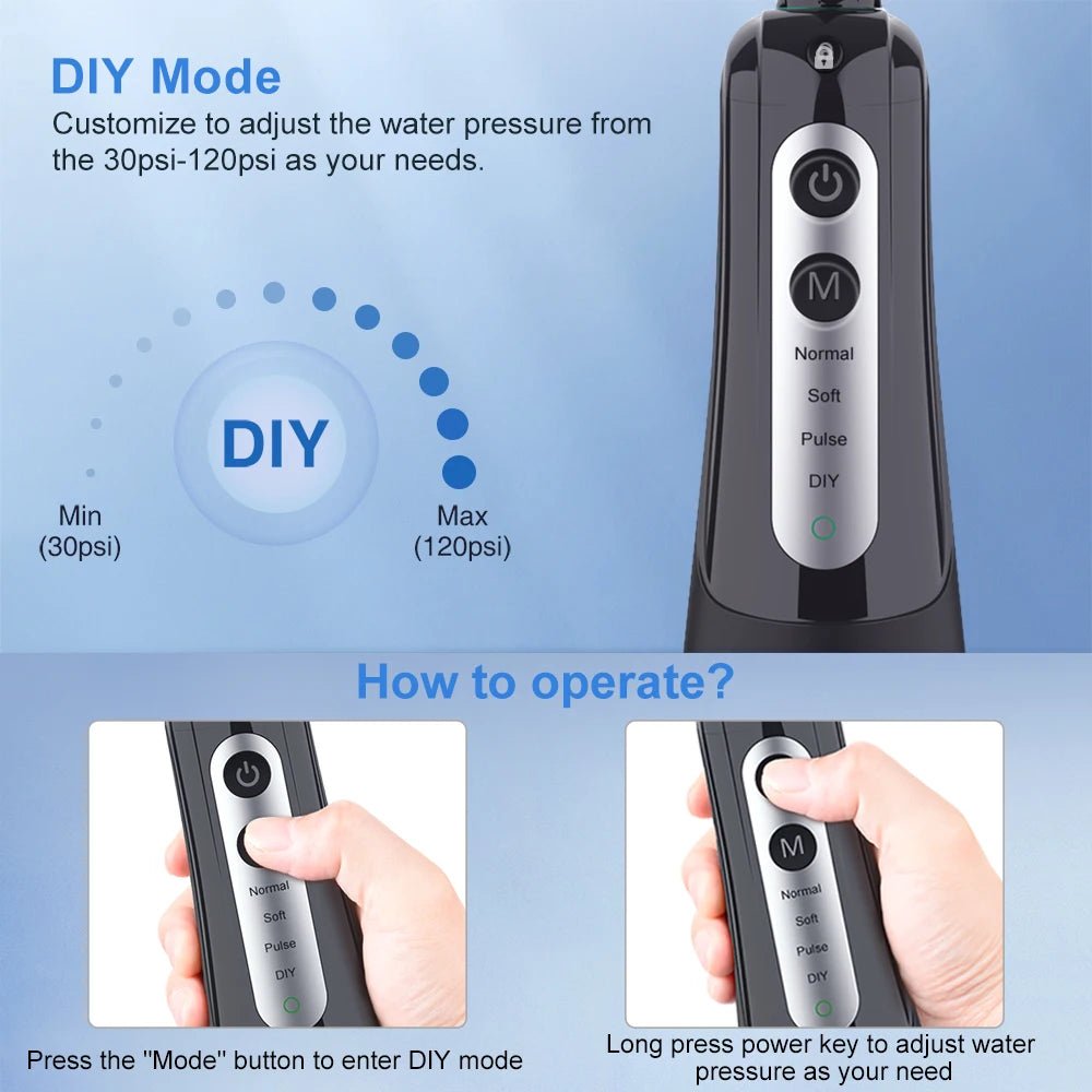 Oral Irrigator Dental Water Flosser Teeth Whitening Waterproof Portable Dental Water Jet Floss 300ML Teeth Cleaner - soblessed95.store