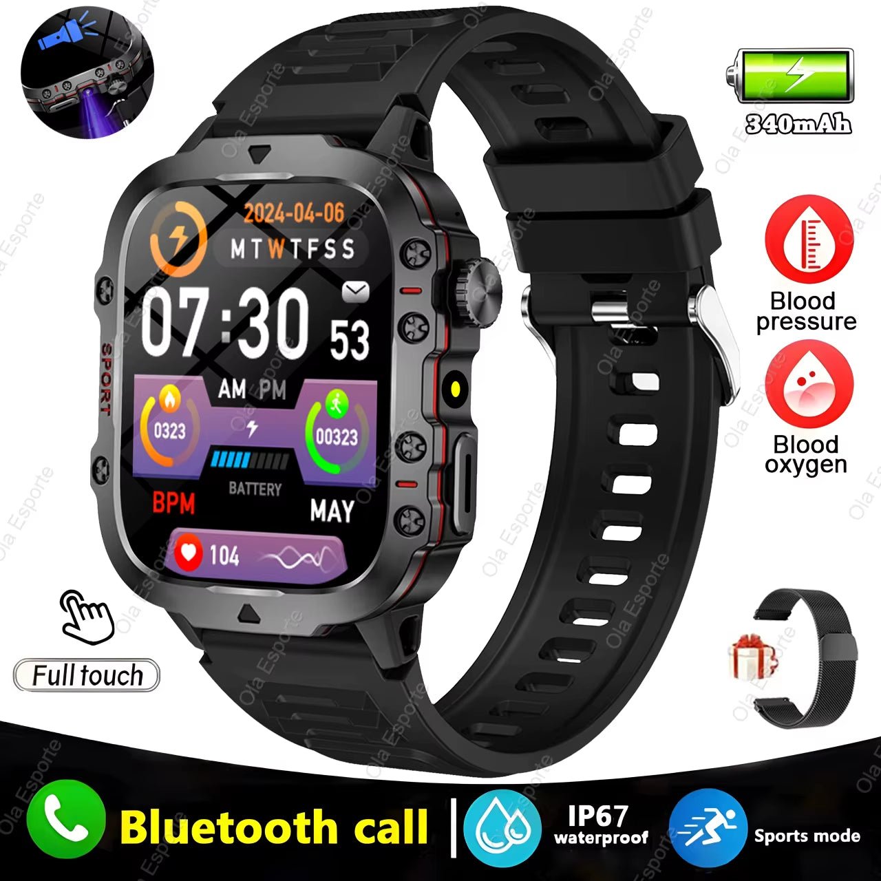 Original Men Smartwatch Flashlight Bluetooth Call Fitness Clock IP68 Waterproof Sports Men for Android IOS Smart Watch 2025 New - soblessed95.store