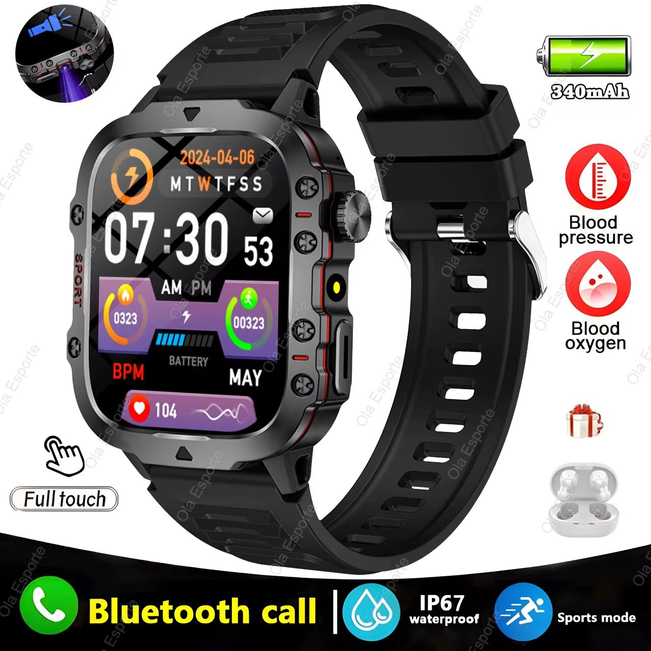 Original Men Smartwatch Flashlight Bluetooth Call Fitness Clock IP68 Waterproof Sports Men for Android IOS Smart Watch 2025 New - soblessed95.store