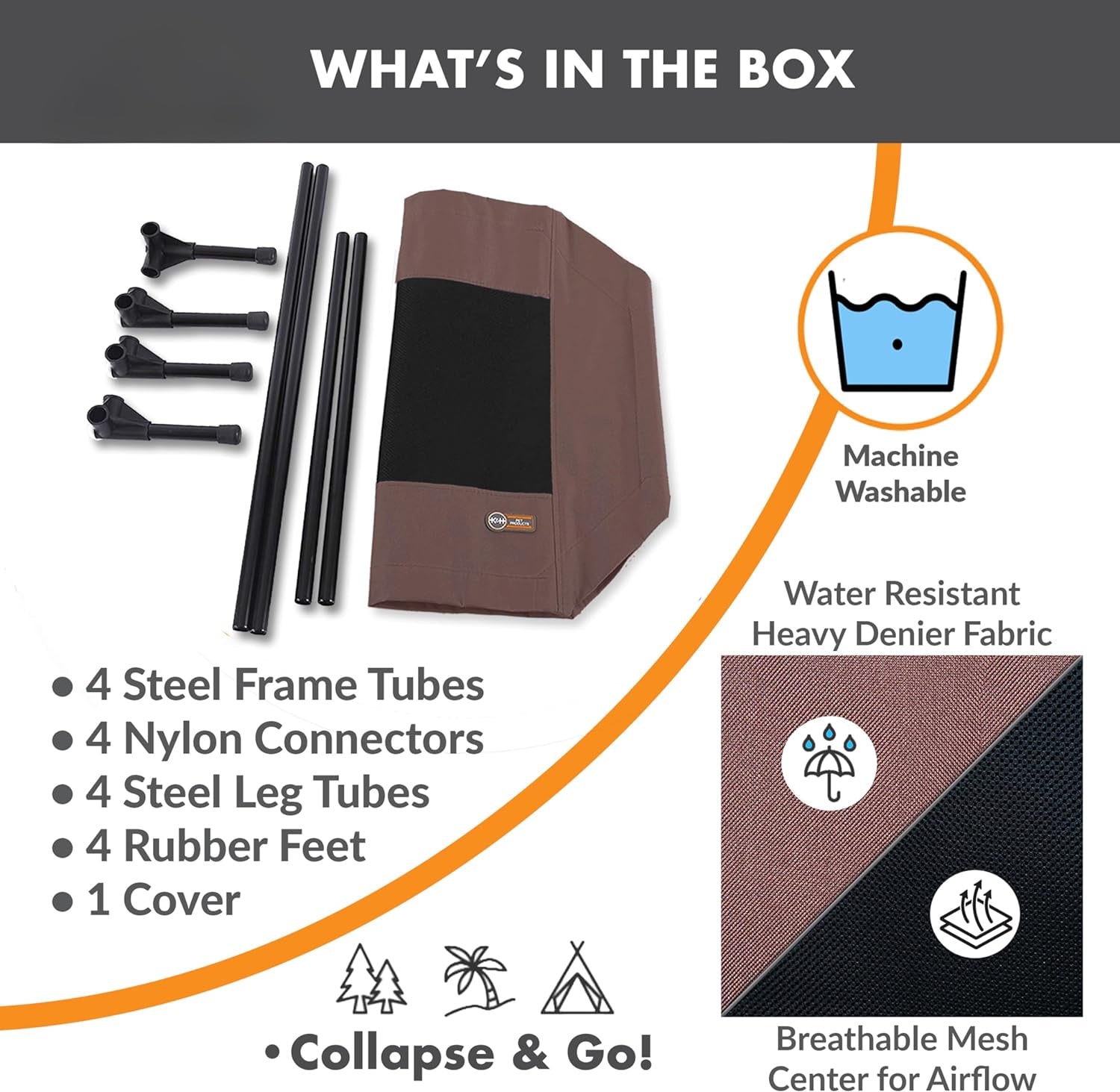 Outdoor Elevated Dog Cot, Breathable Cooling Elevated Cot Hammock Pet Bed for Large Dogs, Washable Mesh Cover, Raised Metal Frame, Collapsible, Portable - Large 42 X 30In Chocolate - soblessed95.store