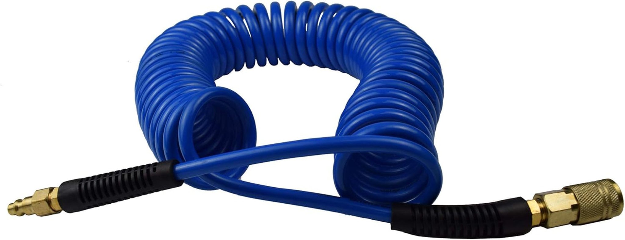 Polyurethane Recoil Air Hose, Air Compressor Hose 1/4" Inner Diameter by 25' Long with Bend Restrictor, 1/4" Industrial Quick Coupler and Plug, Blue - soblessed95.store