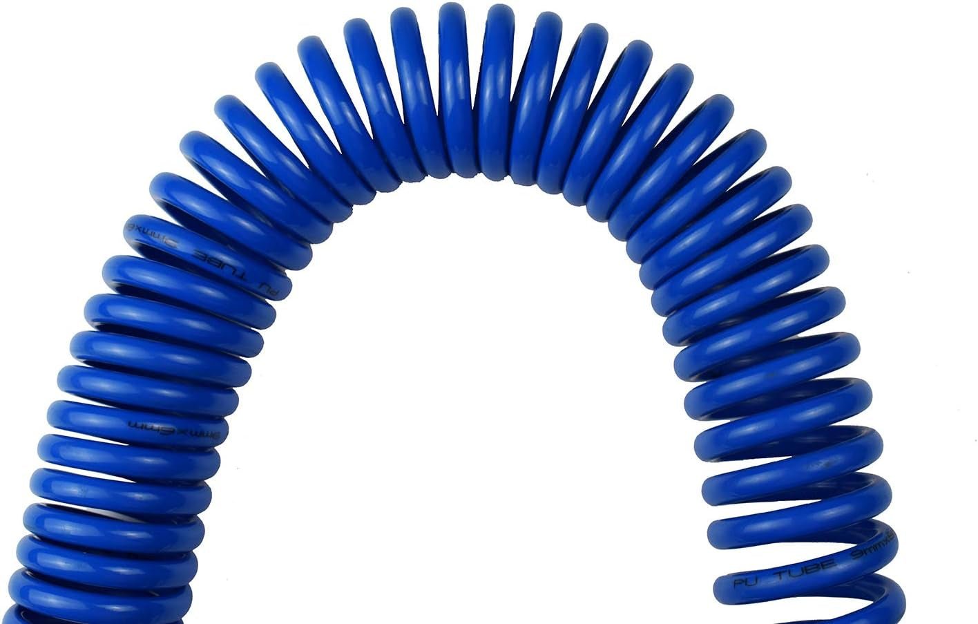 Polyurethane Recoil Air Hose, Air Compressor Hose 1/4" Inner Diameter by 25' Long with Bend Restrictor, 1/4" Industrial Quick Coupler and Plug, Blue - soblessed95.store