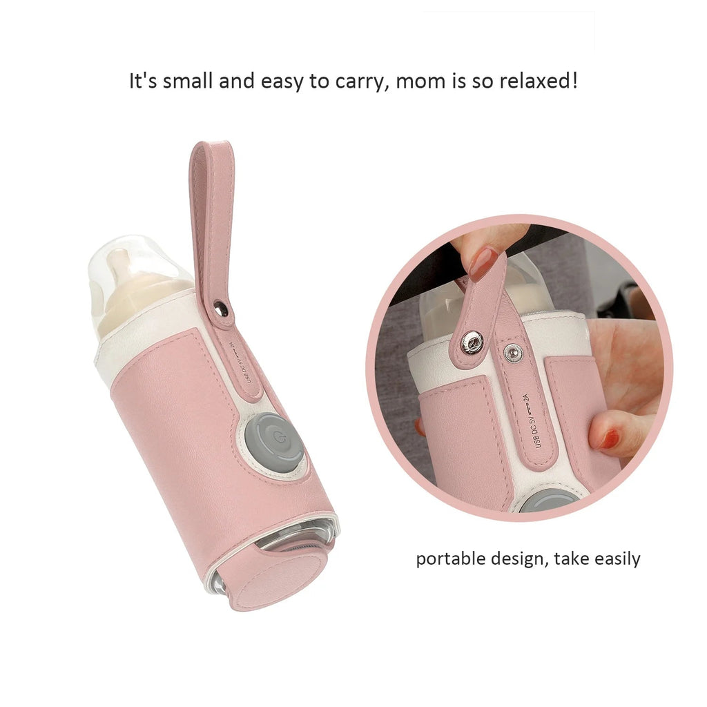 Portable Bottle Warmer, Intelligent Bottle Warmer, Fast Charge, 3 - Speed Temperature Regulation, Pink - soblessed95.store