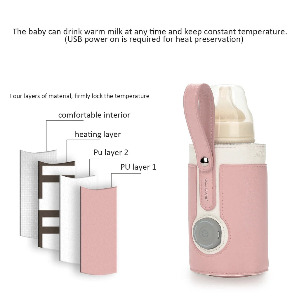 Portable Bottle Warmer, Intelligent Bottle Warmer, Fast Charge, 3 - Speed Temperature Regulation, Pink - soblessed95.store