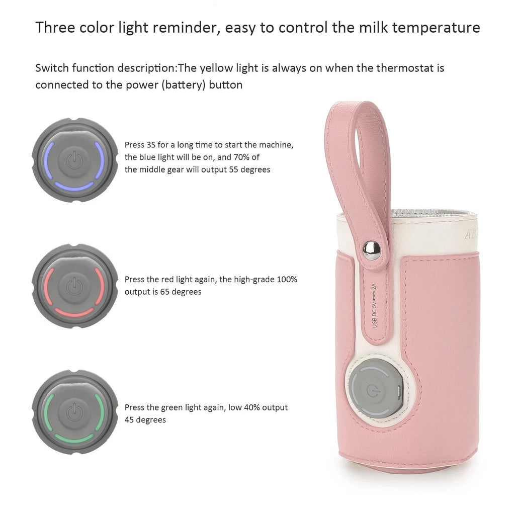 Portable Bottle Warmer, Intelligent Bottle Warmer, Fast Charge, 3 - Speed Temperature Regulation, Pink - soblessed95.store