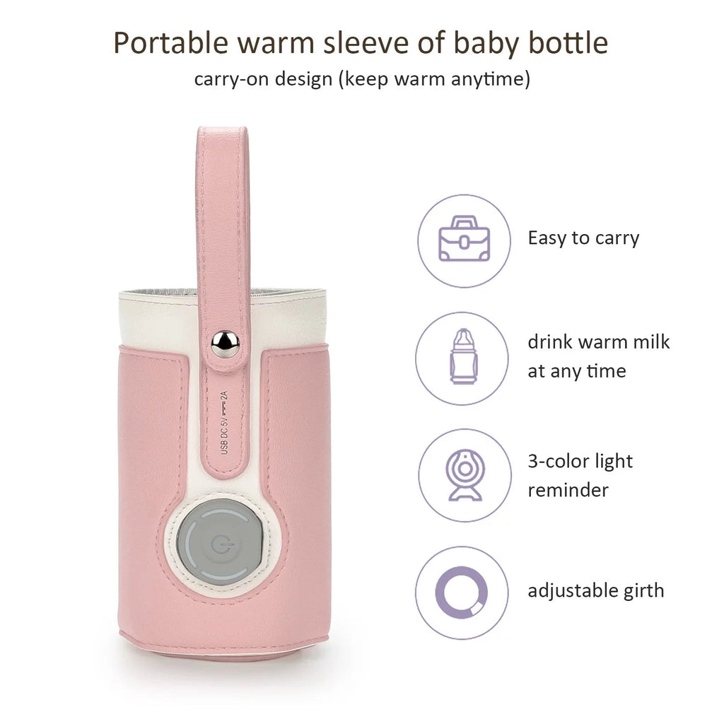 Portable Bottle Warmer, Intelligent Bottle Warmer, Fast Charge, 3 - Speed Temperature Regulation, Pink - soblessed95.store