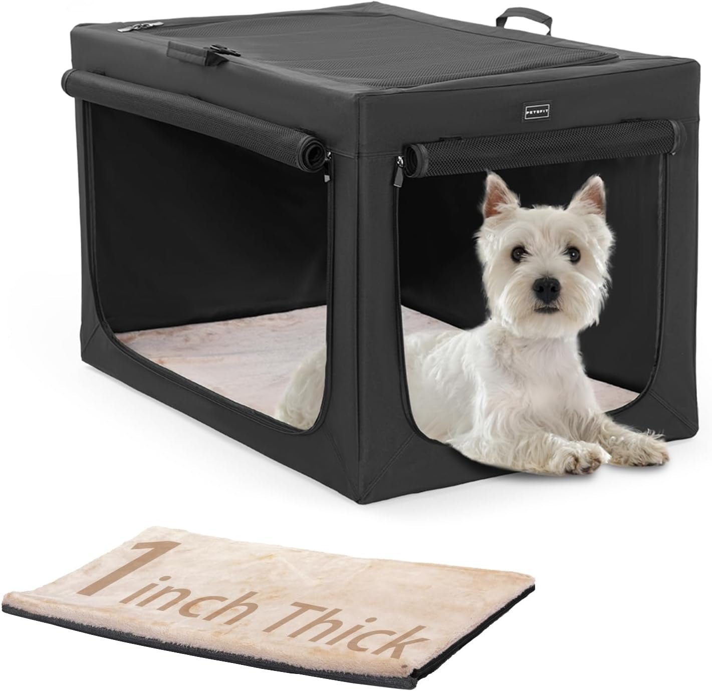 Portable Dog Crate, Soft Dog Crate - 24 Inch Easy Set - Up, Light, Sturdy, Comfy inside with Thicken Mat, Collapsible Crate for Home and Travel Black - soblessed95.store