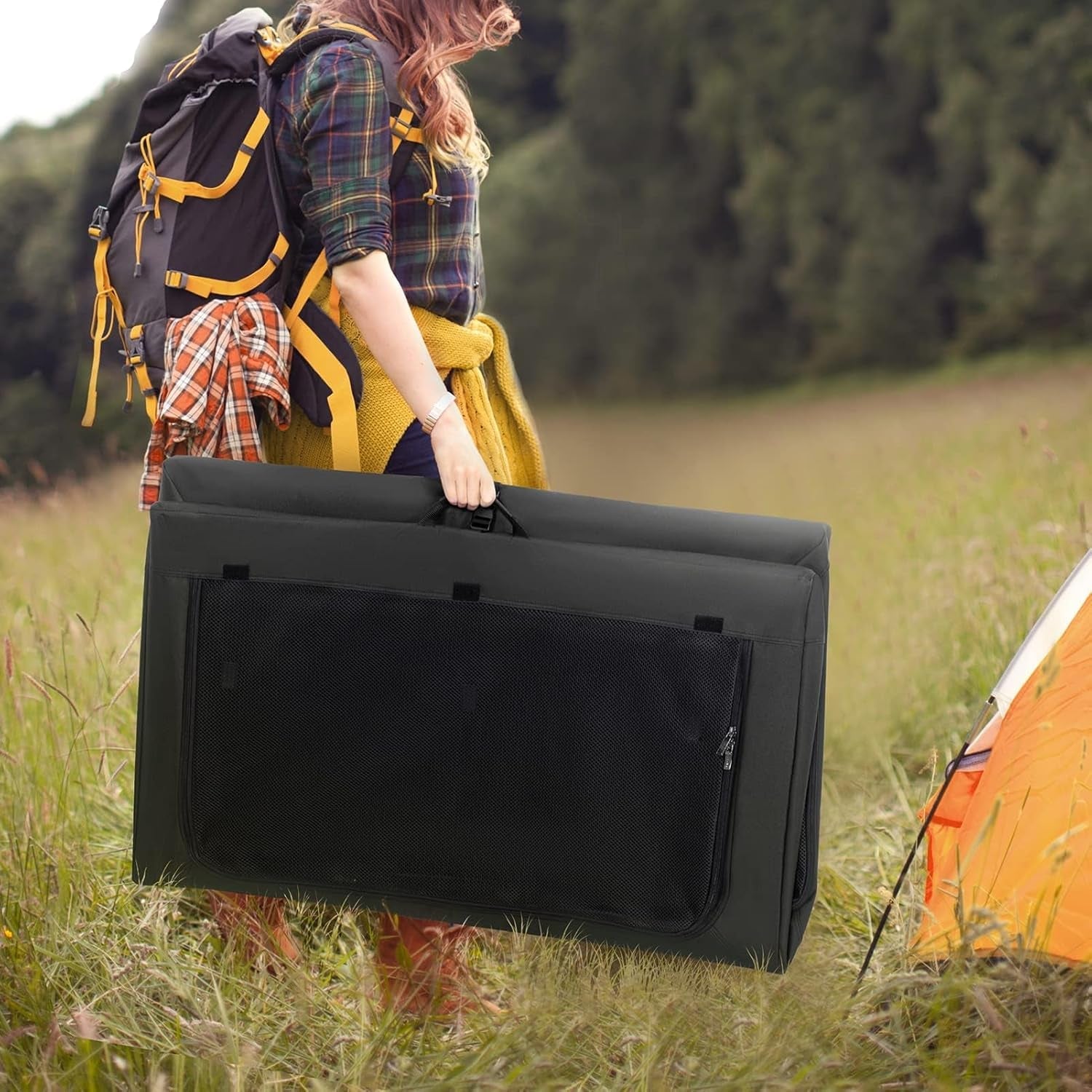 Portable Dog Crate, Soft Dog Crate - 24 Inch Easy Set - Up, Light, Sturdy, Comfy inside with Thicken Mat, Collapsible Crate for Home and Travel Black - soblessed95.store