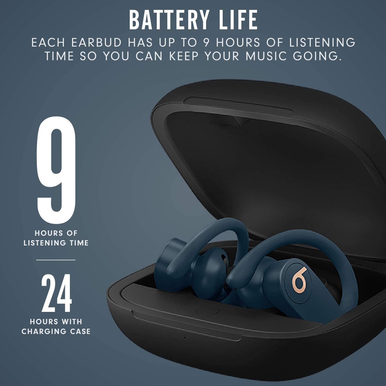 Power Pro Wireless Earbuds - H1 Headphone Chip, Class 1 Bluetooth Headphones, 9 Hours of Listening Time, Sweat Resistant, Built - In Microphone - Navy - soblessed95.store