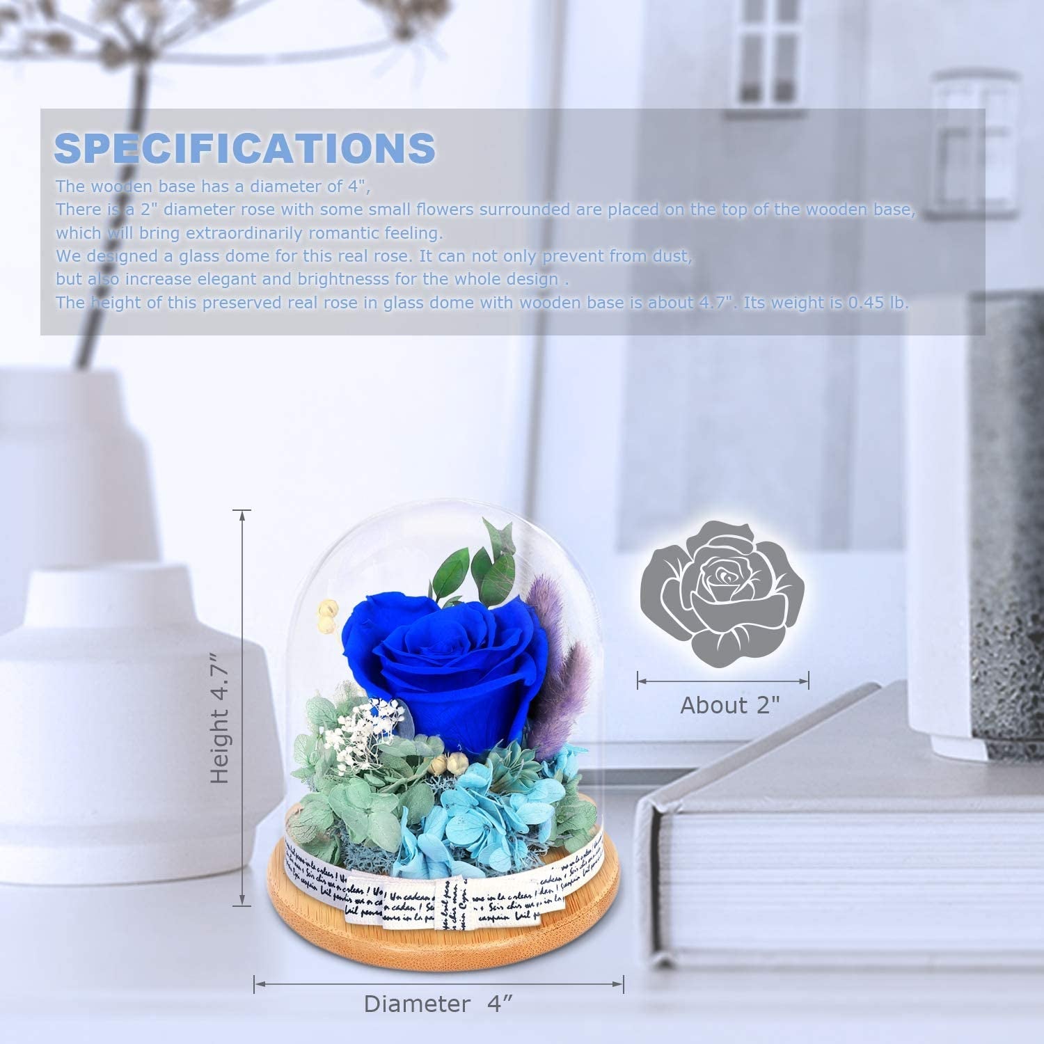 Preserved Flowers Rose for Women Mom Grandma Wife. Forever Eternal Blue Real Rose Gift Thanksgiving Christmas - soblessed95.store