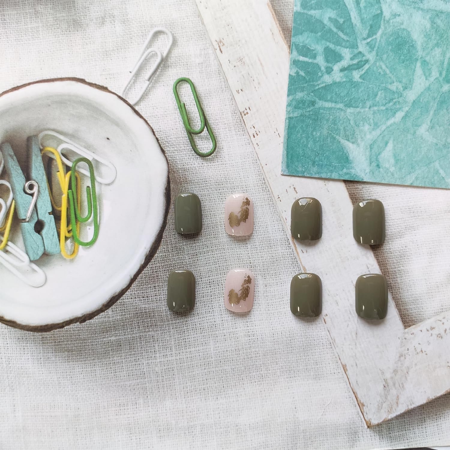 Press on Nails - Short Square False Nails with Glitter Designs, White Acrylic Leopard Artificial Full Cover Glue on Glossy Stick on Nails for Women - soblessed95.store