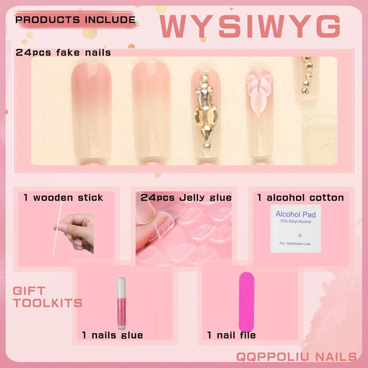 Press on Nails, Square Nails with Flower and Rhinestones Design, Perfect for Prom/Party/Holiday, Gift for Women (Khaki) - soblessed95.store