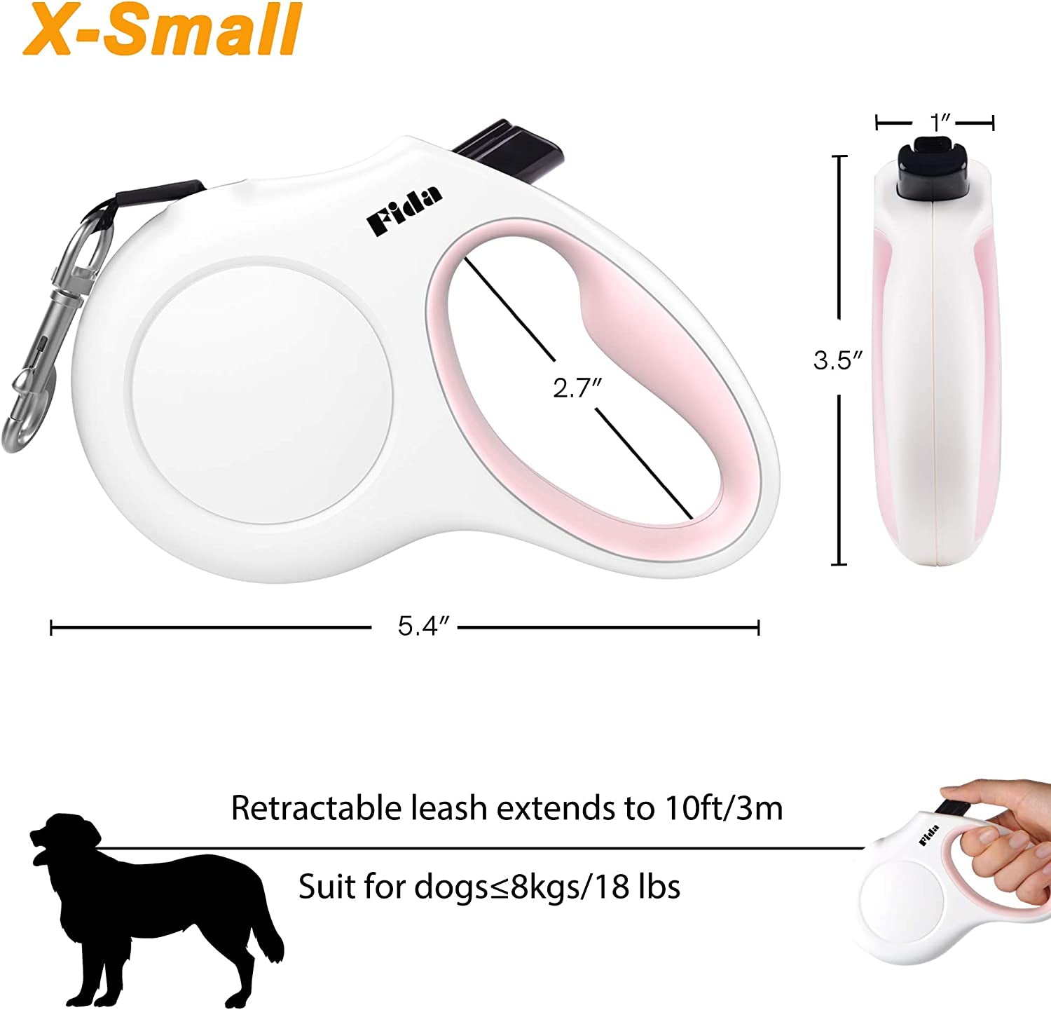Retractable Dog Leash with Dispenser and Poop Bags, 10 Ft Pet Walking Leash for X - Small Dog or Cat up to 18 Lbs, Anti - Slip Handle, Tangle Free, Reflective Nylon Tape (XS, White) - soblessed95.store