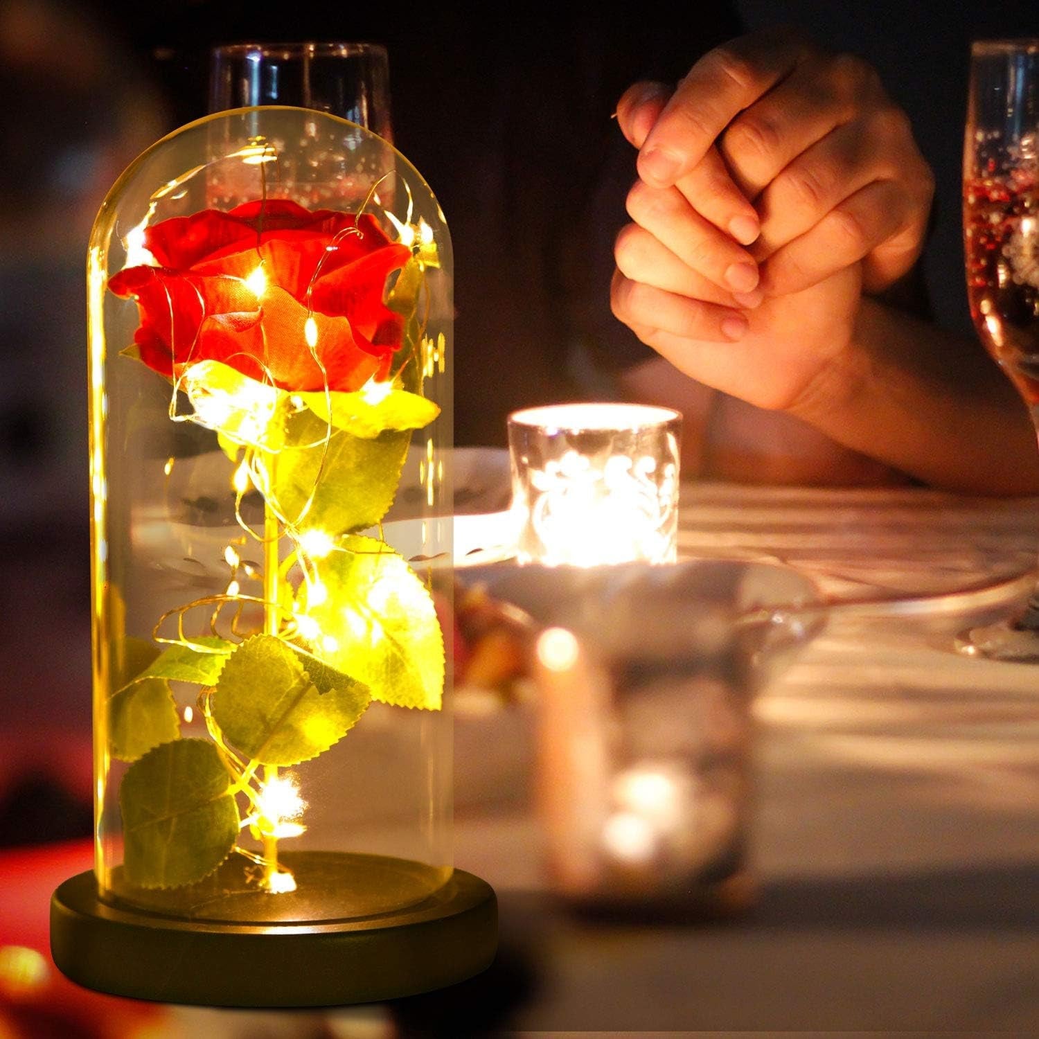 Rose Lamp - Red Glass Rose Light - Mother'S Day Gift for Women - Table Lamp with LED - Contemporary Style - Battery Operated - 10" H X 5.5" W X 5.5" D - soblessed95.store