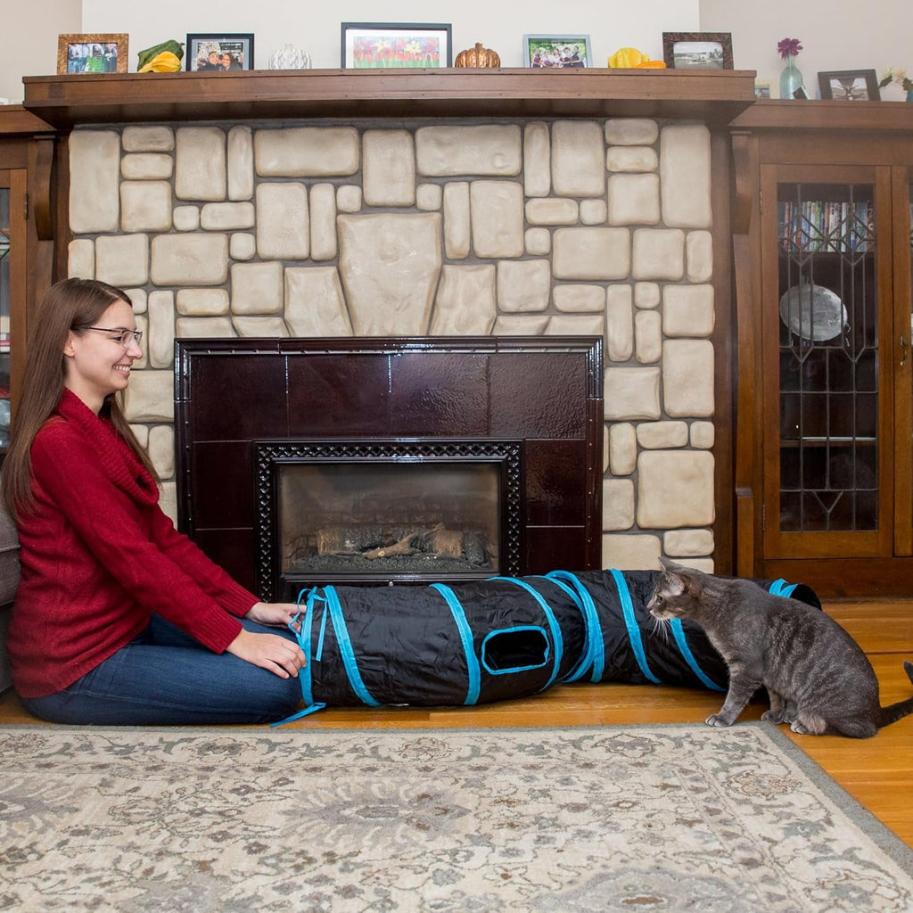 S Cat Tunnel Collapsible Pop - Up Pet Tube Hideaway Play Toy with Ball (1 Way, Black) - soblessed95.store