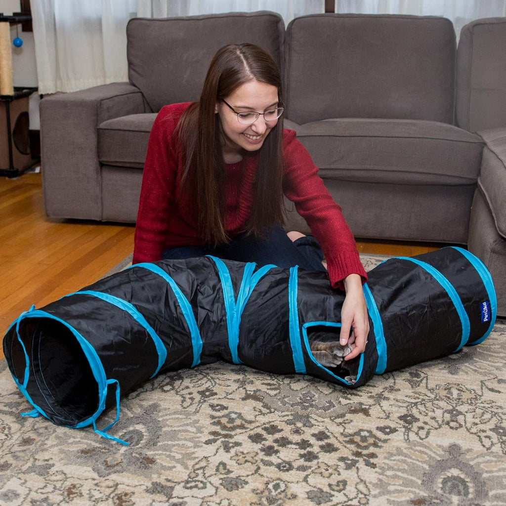 S Cat Tunnel Collapsible Pop - Up Pet Tube Hideaway Play Toy with Ball (1 Way, Black) - soblessed95.store