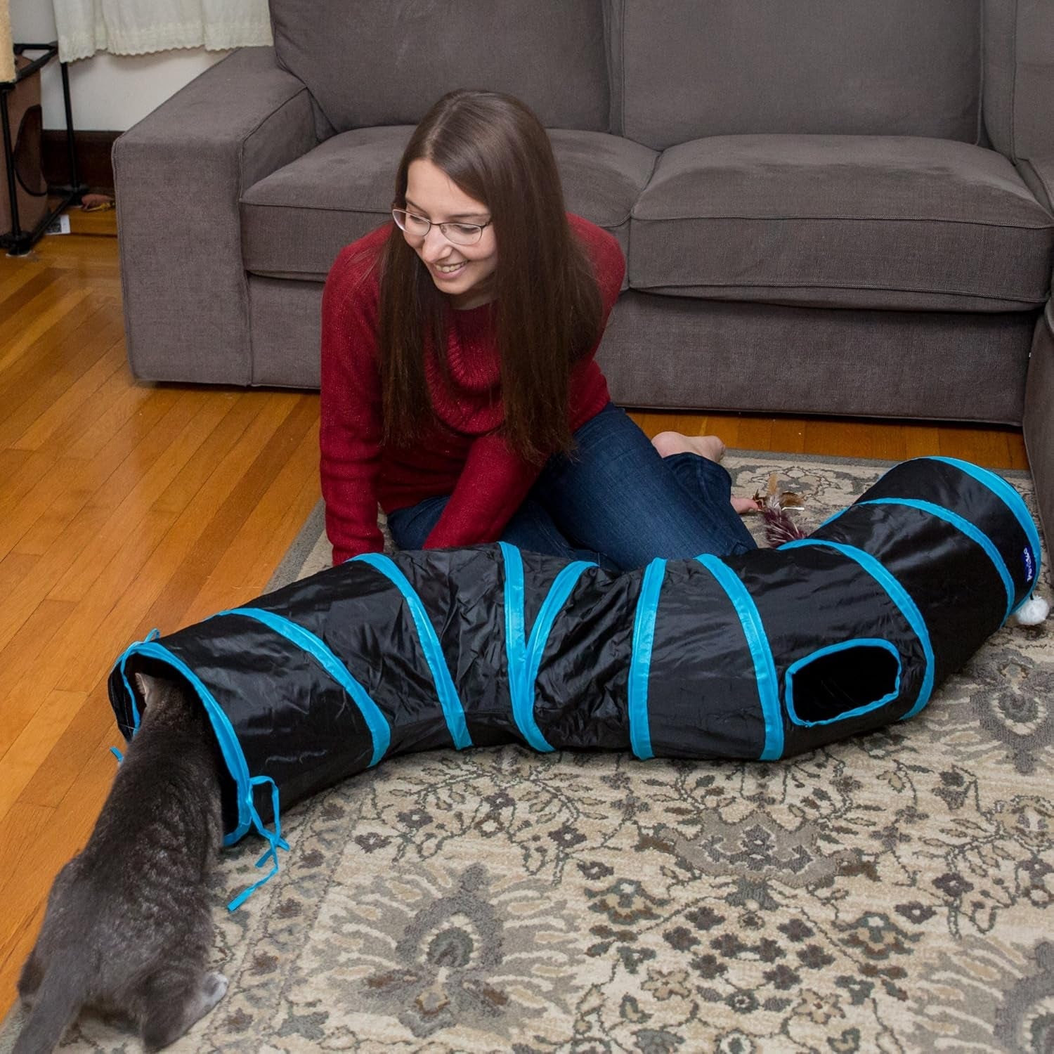 S Cat Tunnel Collapsible Pop - Up Pet Tube Hideaway Play Toy with Ball (1 Way, Black) - soblessed95.store