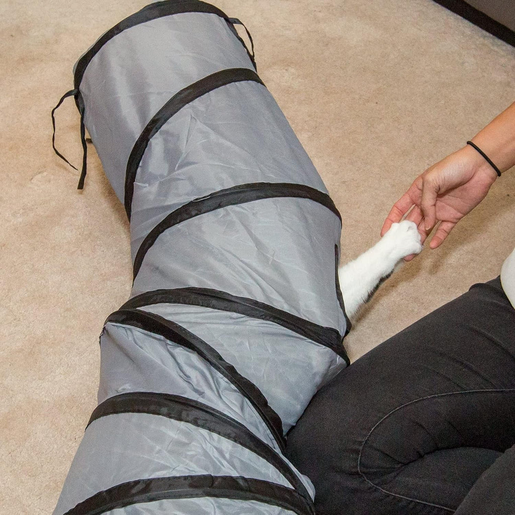 S Way Cat Tunnel Collapsible Pop - Up Pet Tube Hideaway Play Toy with Ball (S - Way, Grey) - soblessed95.store