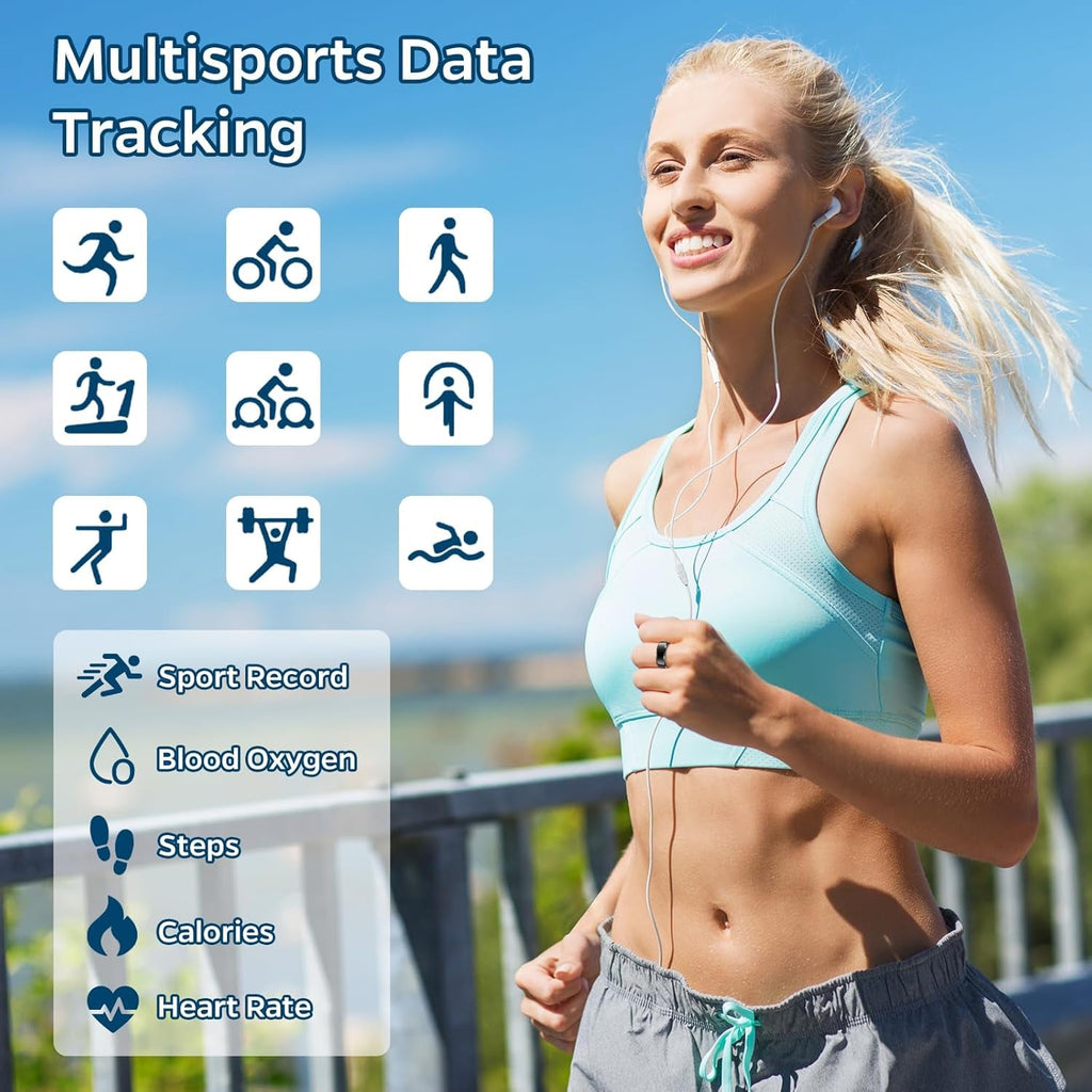 Sleep Tracker Ring with Heart Rate, Waterproof Fitness Ring for Activity Monitoring/Steps/Distance/Calories, Air Gestures, up to 7 - Day Battery, for Ios Android (Silver,12) - soblessed95.store