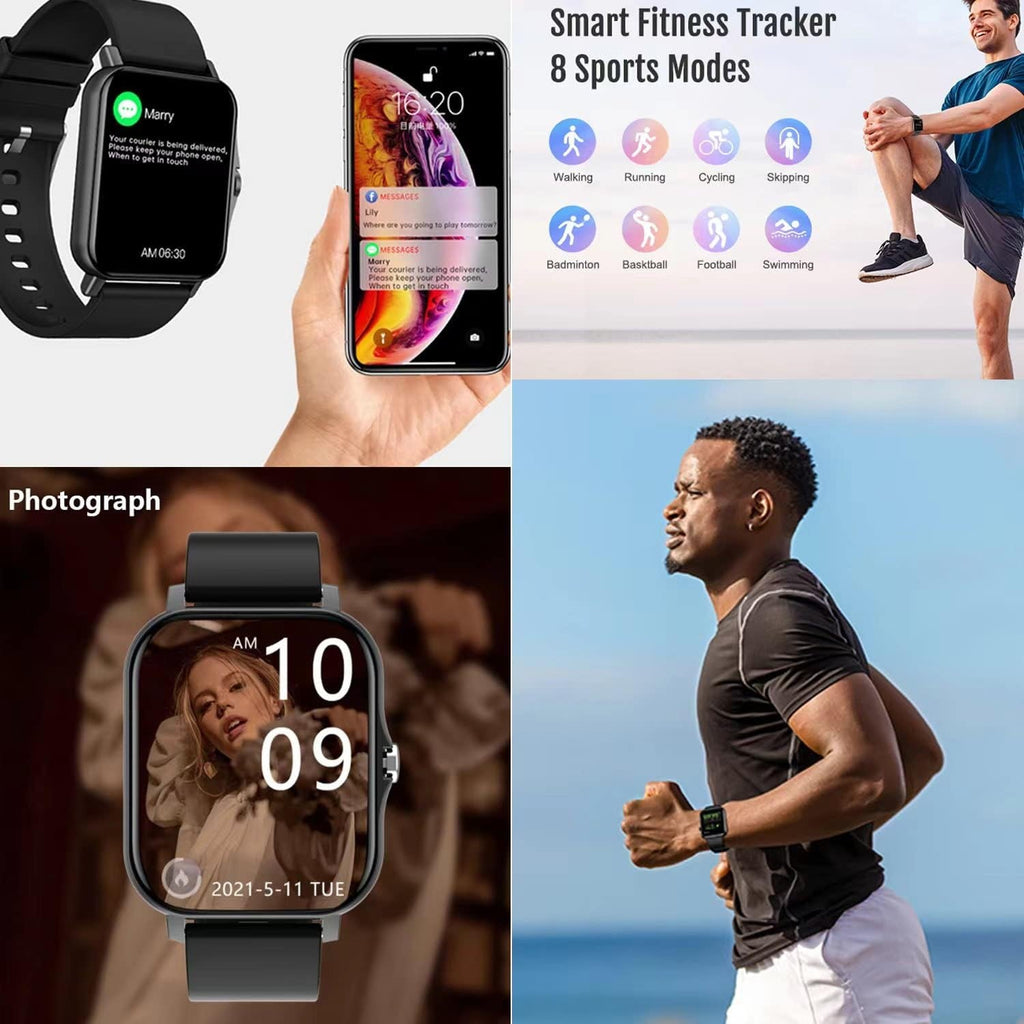 Smart Fitness Tracker Watch for Android/Ios - IP68 Waterproof, Heart Rate/Blood Oxygen/Sleep Monitoring, 8 Sports Modes, Breath Training, Weather Updates - 1.69 - Inch Display for Men and Women - soblessed95.store