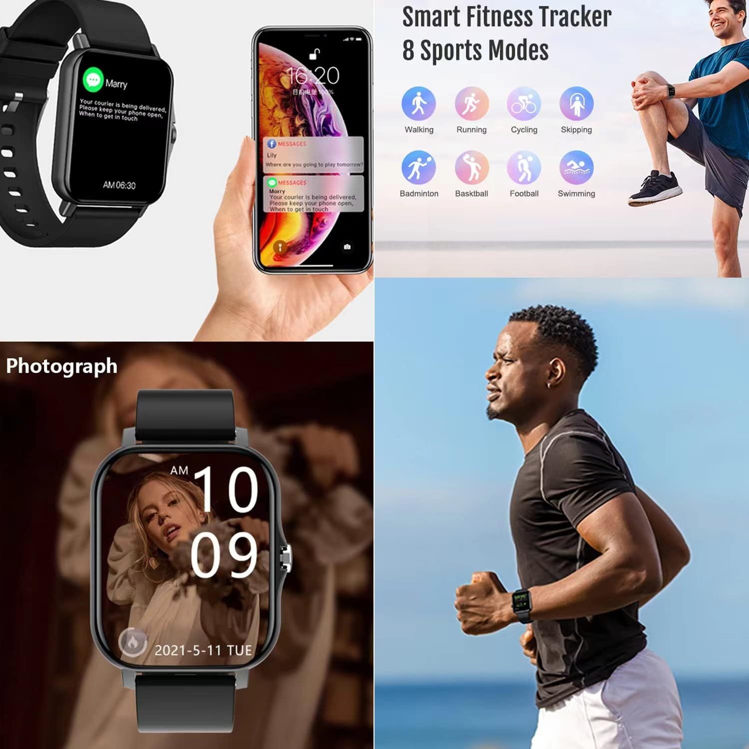 Smart Fitness Tracker Watch for Android/Ios - IP68 Waterproof, Heart Rate/Blood Oxygen/Sleep Monitoring, 8 Sports Modes, Breath Training, Weather Updates - 1.69 - Inch Display for Men and Women - soblessed95.store