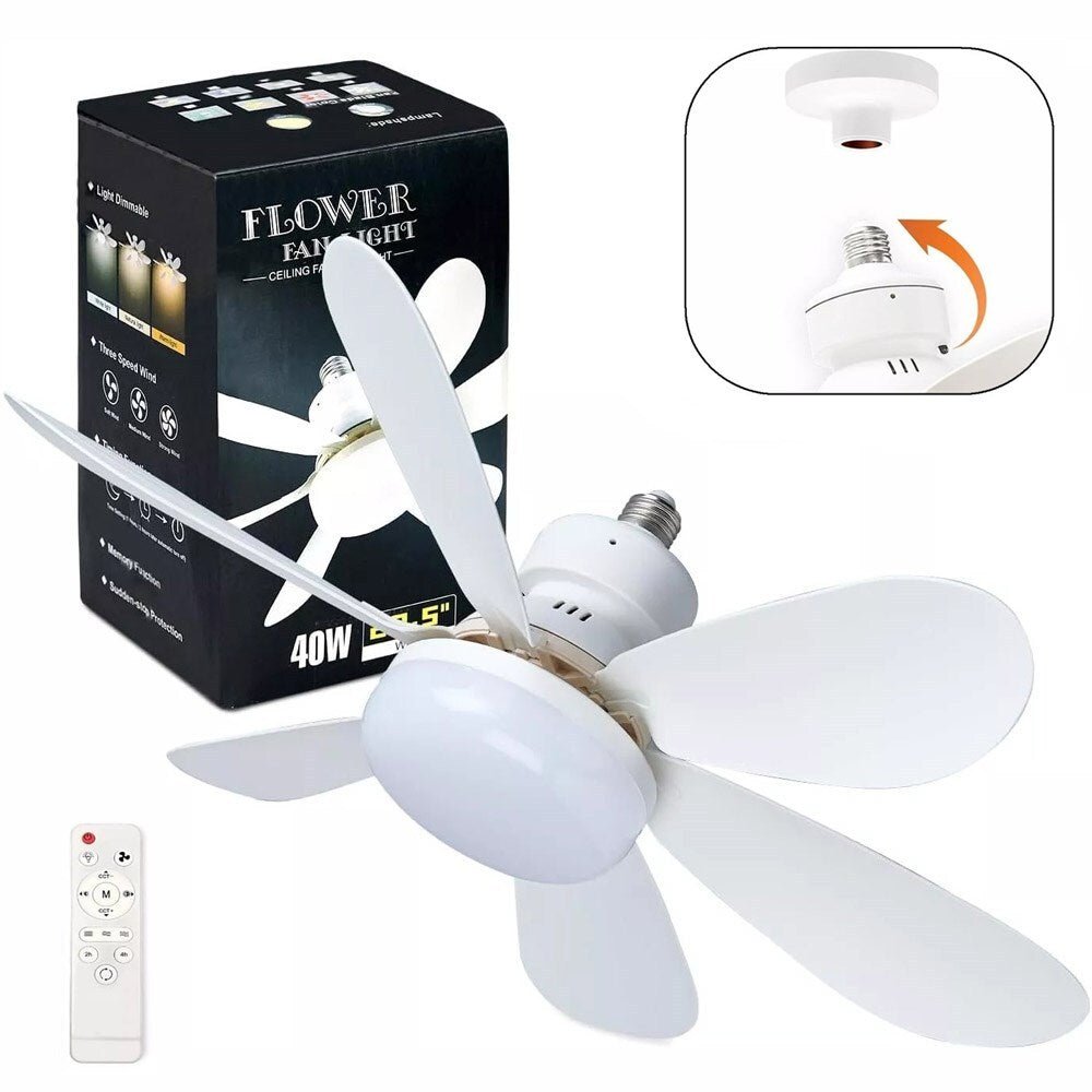 Socket Fan Light Ceiling Fans with Lights and Remote Dimmable LED Ceiling Fan US - soblessed95.store