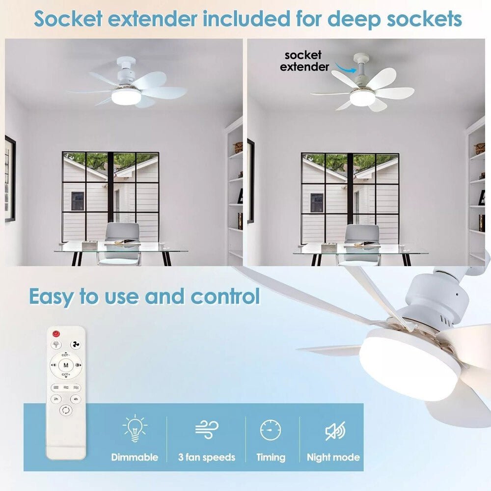 Socket Fan Light Ceiling Fans with Lights and Remote Dimmable LED Ceiling Fan US - soblessed95.store