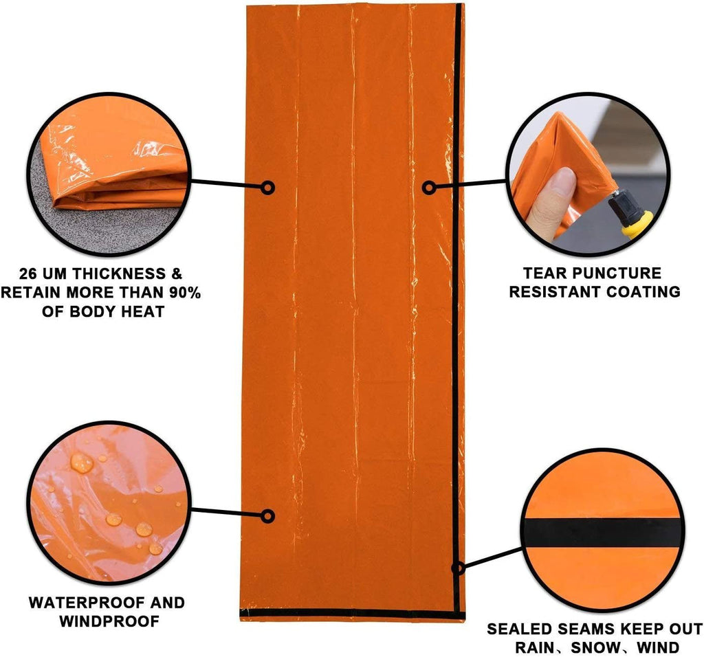 Survival Sleeping Bag, Emergency Bivvy Bag Emergency Rescue Blanket Reusable for Outdoor Camping, Hiking - 1 Pack - soblessed95.store
