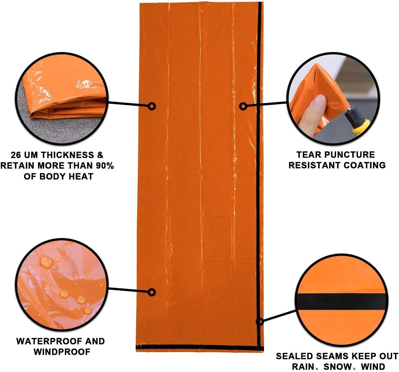 Survival Sleeping Bag, Emergency Bivvy Bag Emergency Rescue Blanket Reusable for Outdoor Camping, Hiking - 1 Pack - soblessed95.store