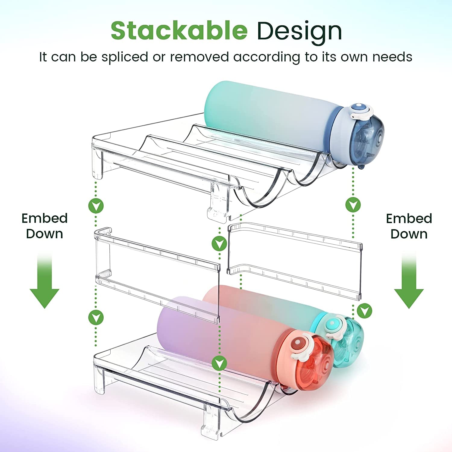 Water Bottle Organizer for Cabinet, Water Bottle Storage Organizer, 2 Packs Water Bottle Storage Rack, Water Bottle Holder for Cabinet, Stackable Water Bottle Storage Rack - soblessed95.store