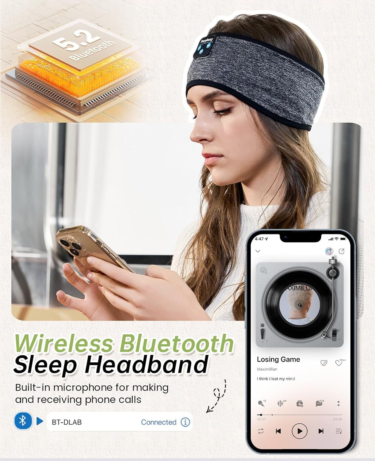Wireless Sleep Headband with Comfortable Earbuds for Side Sleepers, Sleeping Eye Mask for Women Men Workout Running - soblessed95.store