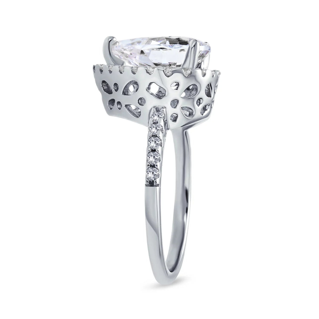Womens 10CT Pear Shaped Halo Solitaire Engagement Ring CZ Pave Band - soblessed95.store