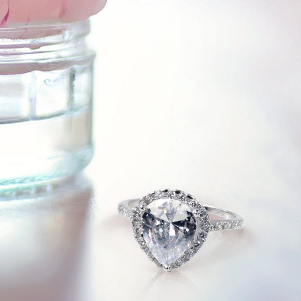 Womens 10CT Pear Shaped Halo Solitaire Engagement Ring CZ Pave Band - soblessed95.store